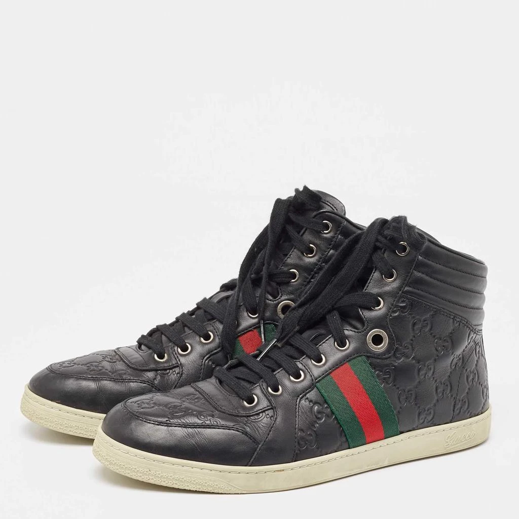 Gucci Gucci Black Guccissima Leather Web High Top Sneakers Size 43 2
