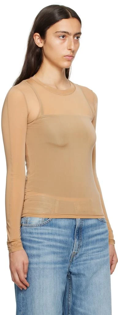 LVIR Beige Contrast Mesh Long Sleeve T-Shirt 4