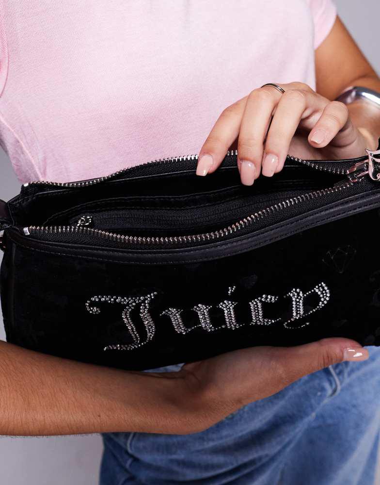 Juicy Couture Juicy Couture diamante logo velour shoulder bag in