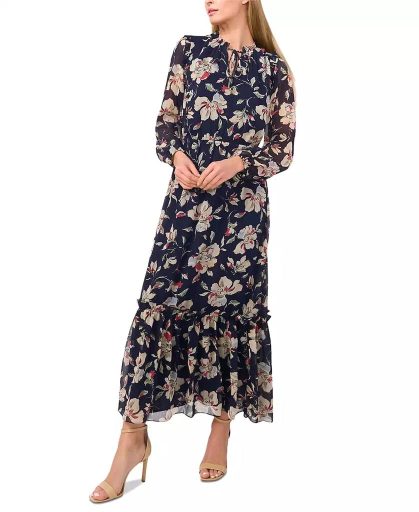CeCe Women's Ruffled Tie-Neck Long-Sleeve Maxi Dress 1