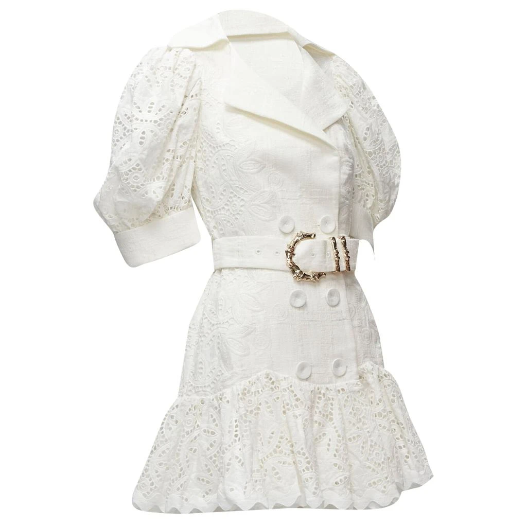 Acler Acler embroidery eyelet puff sleeve belted double breasted dress 4
