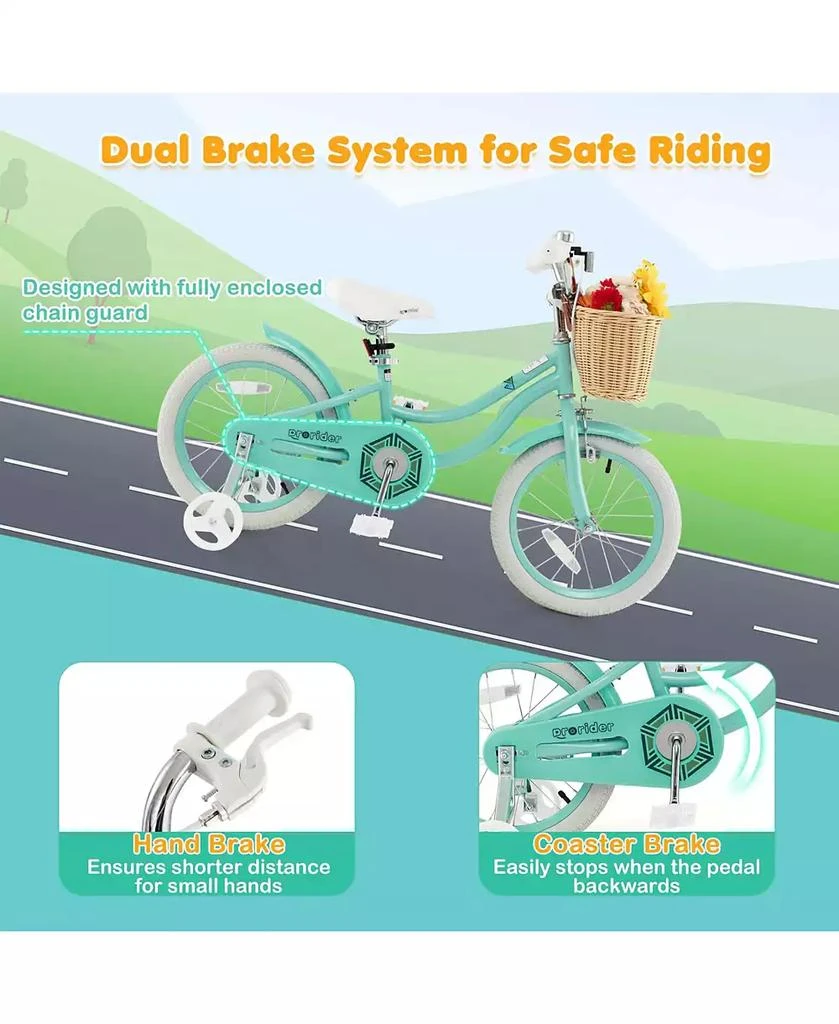 Costway 16" Kid s Bike with Training Wheels Adjustable Handlebar Seat Handbrake 4