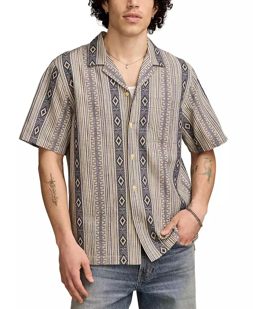 Lucky Brand Men's Relaxed Fit Short Sleeve Textured Striped Button-Front Camp Shirt 1