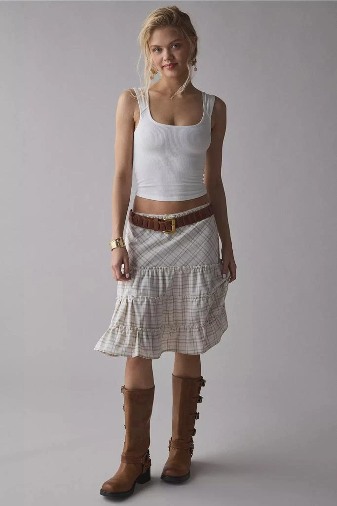 Urban Renewal ReMADE By UO Remnants Tiered Plaid Knee-Length Skirt 1