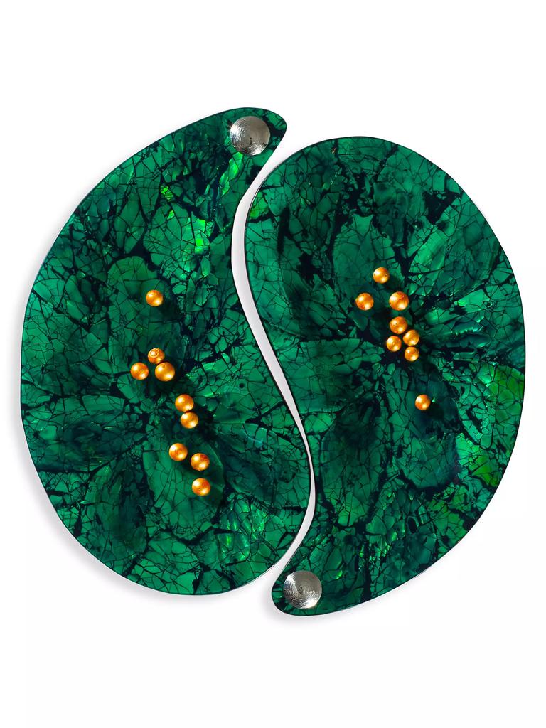 LADORADA Two-Piece Wood, Mother Of Pearl & German Silver Yin Yang Tray Set