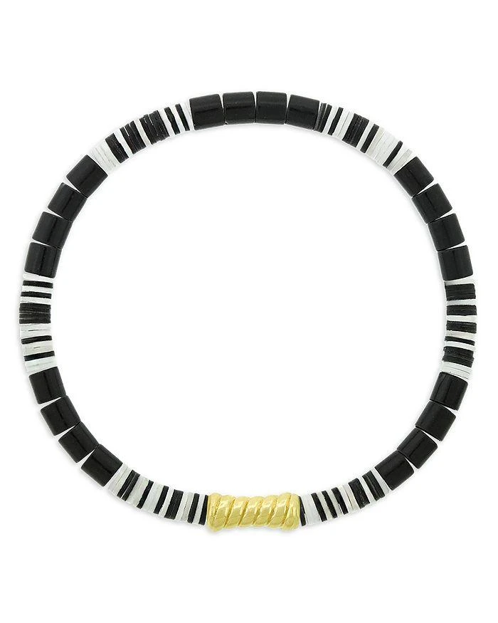 LUIS MORAIS Men
s 14K Yellow Gold Deeper Journey Black Agate Beaded Bracelet