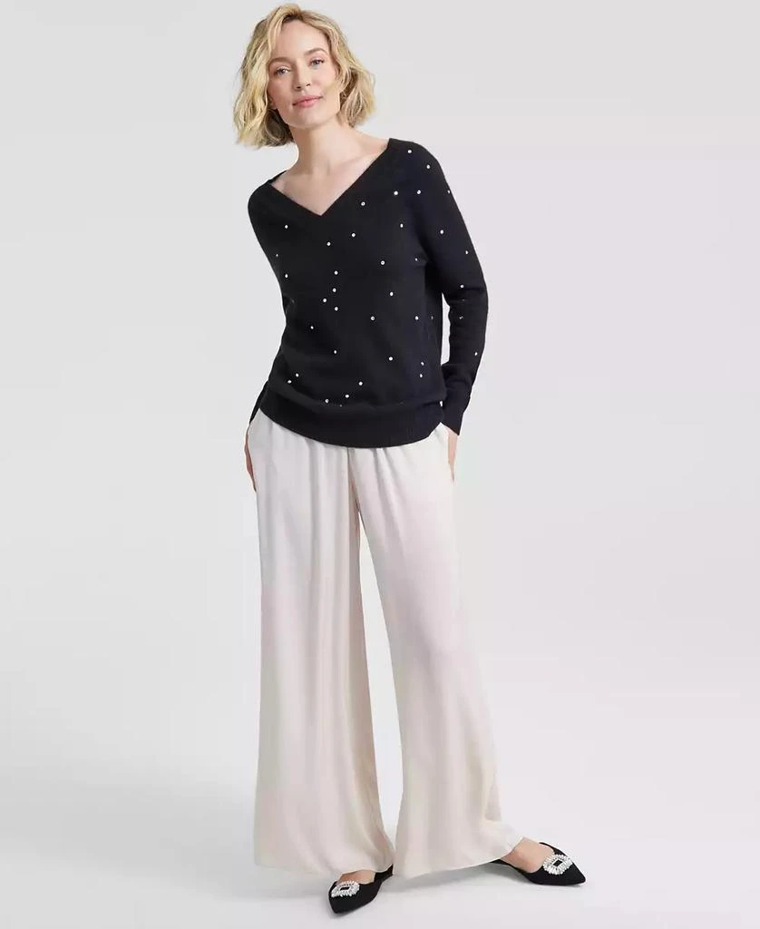 Charter Club Women's Cashmere Double V-Neck Rhinestone Sweater, Created for Macy's 1