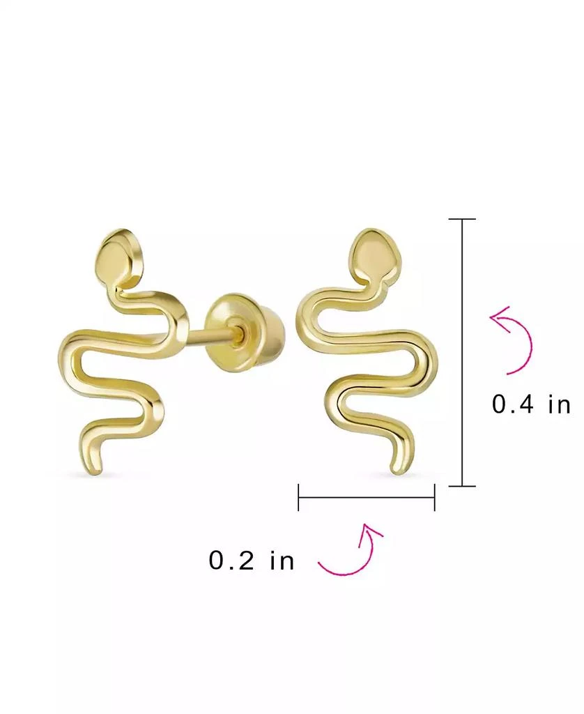 Bling Jewelry Minimalist Tiny Mini Garden Reptile Serpent Snake Stud Earrings 14K Yellow Gold Safety Clutch Screw back 3
