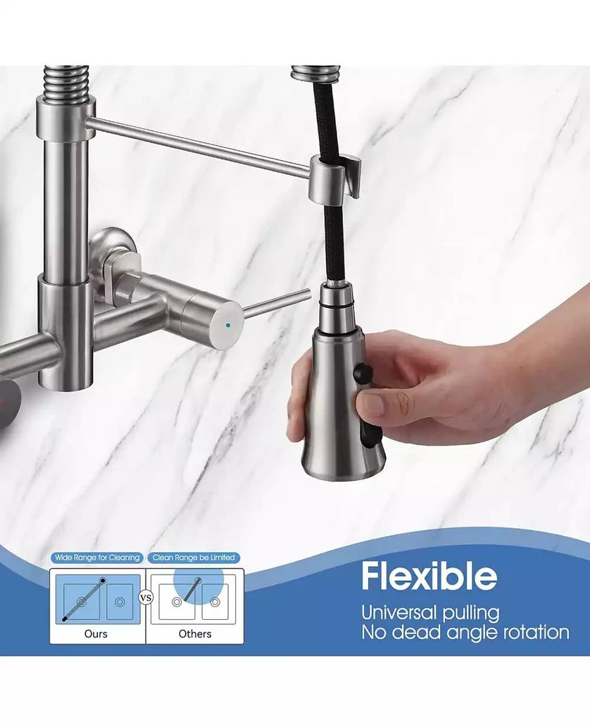 Flynama 3 Functions Wall Mounted Bridge Kitchen Faucet 7