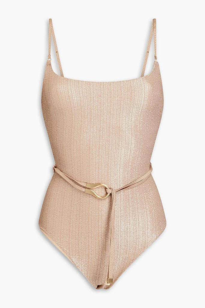 Zimmermann Belted metallic stretch-crepe swimsuit 1