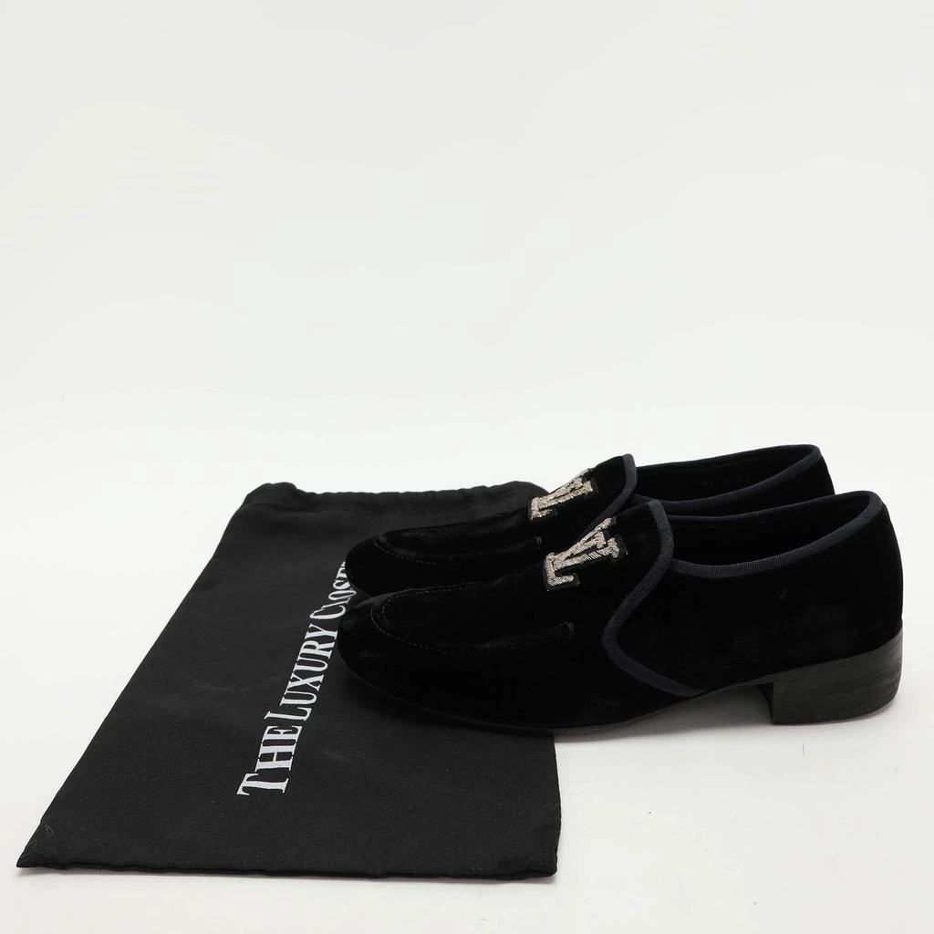 Louis Vuitton Louis Vuitton Black Velvet Logo Embroidered Slip On Loafers Size 41.5 9