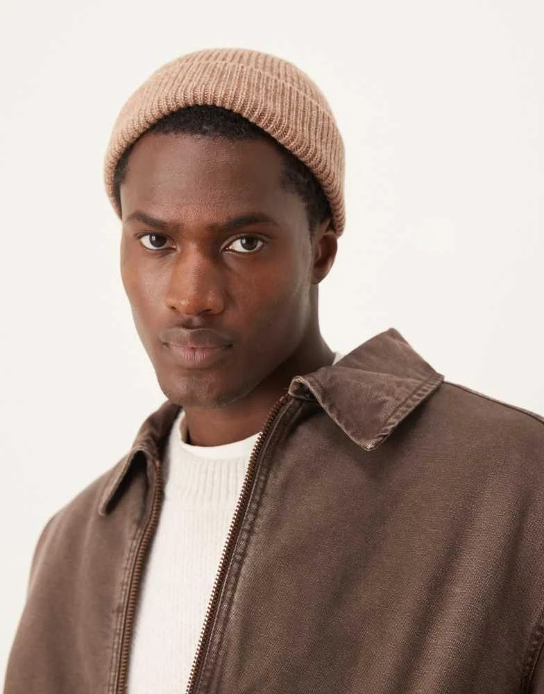 ASOS ASOS DESIGN lambswool mini fisherman ribbed beanie in brown 2