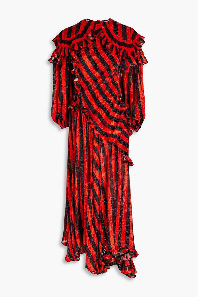 Preen By Thornton Bregazzi Ruffled striped devoré-chiffon midi dress
