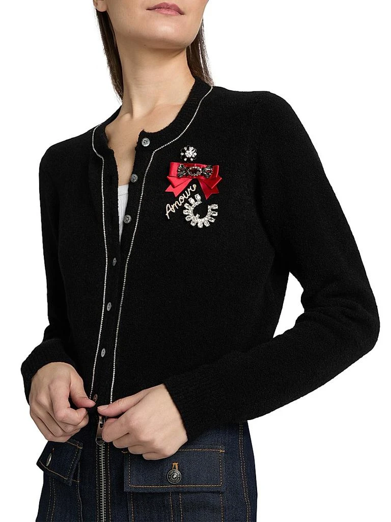 Cinq à Sept Allura Crystal Brooch-Embellished Bouclé Cardigan 6