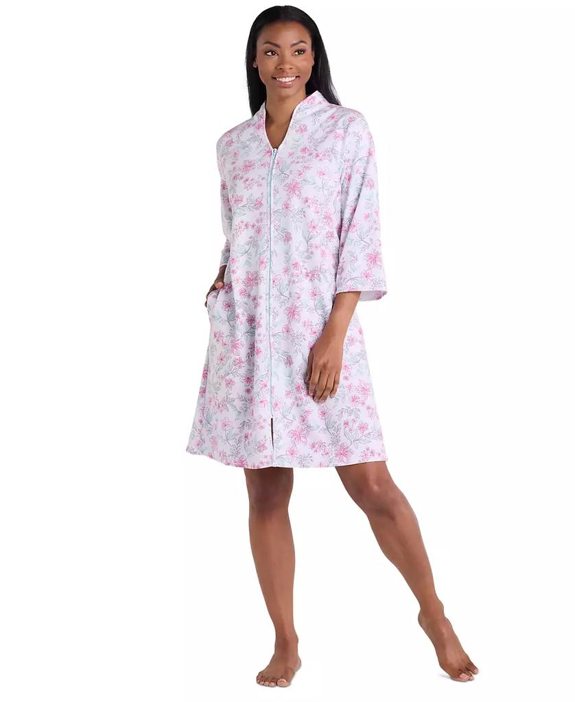 Miss Elaine Women's 3/4-Sleeve Printed Short Zip Robe