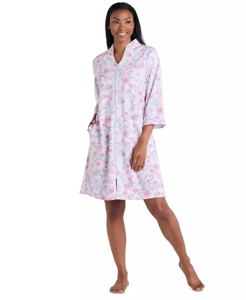 Miss Elaine Women's 3/4-Sleeve Printed Short Zip Robe 1
