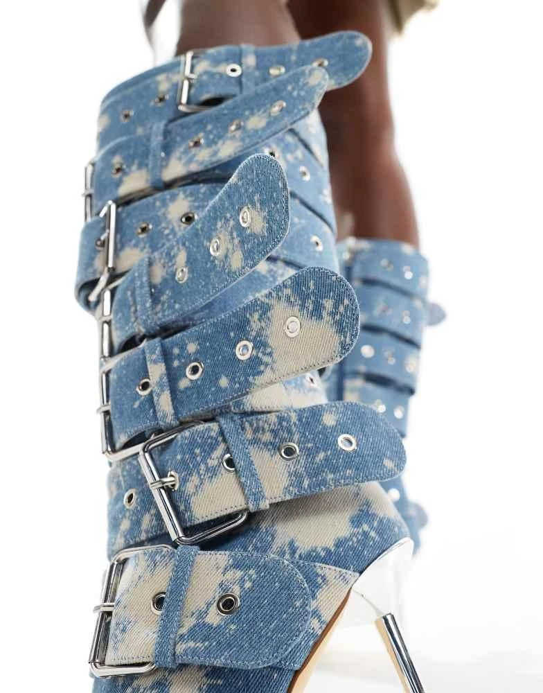 AZALEA WANG Azalea Wang Sedna buckle knee boots in denim 2