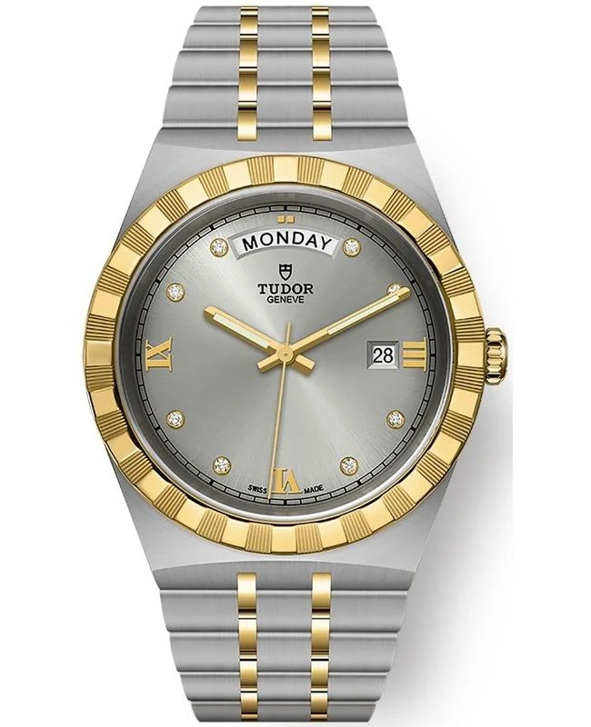 Tudor Tudor Royal Silver Diamond Dial Stainless Steel and Yellow Gold Unisex Watch M28603-0002 1