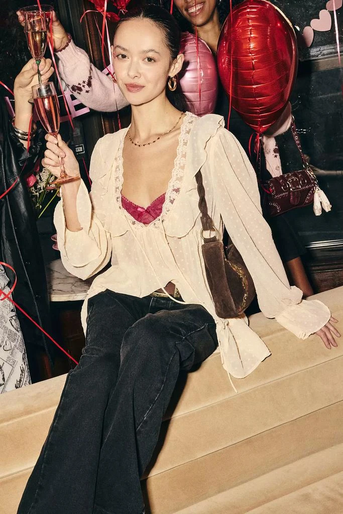 Kimchi Blue Kimchi Blue Mona Sheer Clip Dot Ruffle Babydoll Tunic Blouse 5