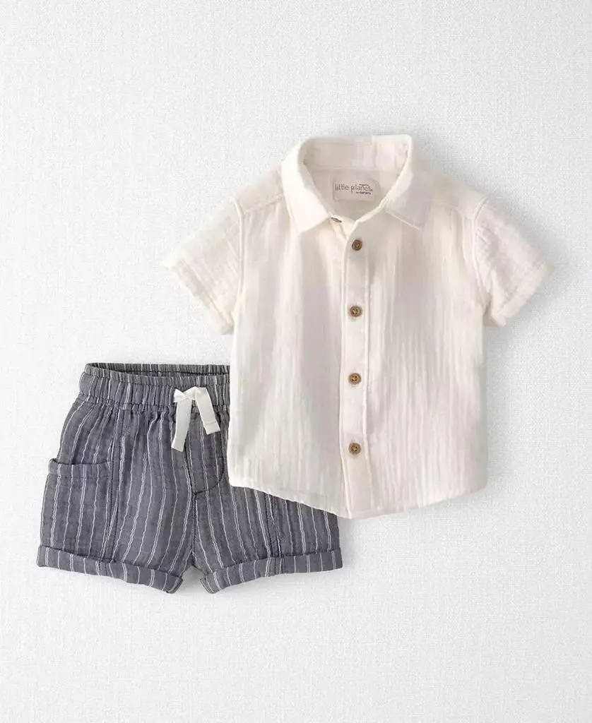 Carter's Baby Boys' Organic Cotton Collared Shirt and Shorts, 2-Piece Set