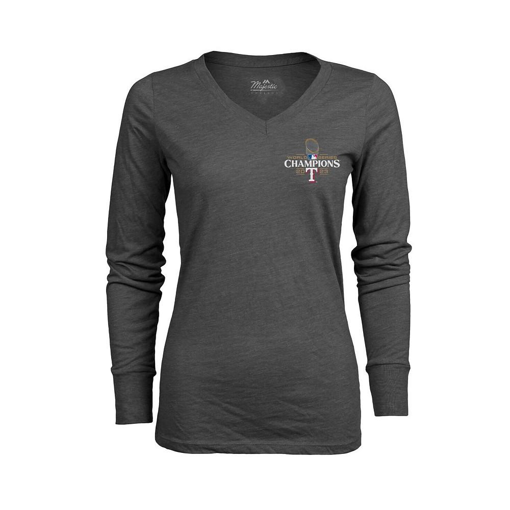 Majestic Women's Threads Charcoal Texas Rangers 2023 World Series Champions Power Play Tri-Blend V-Neck T-shirt