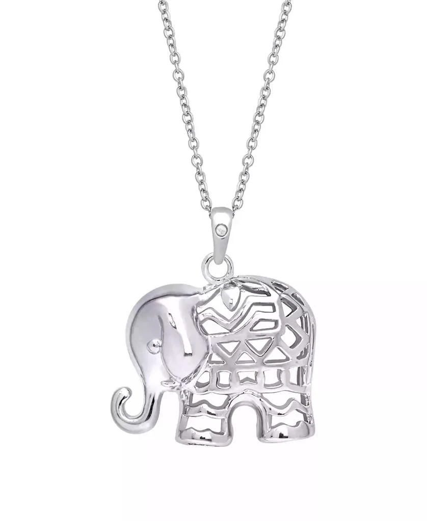 Macy's Diamond Accent Silver-plated Elephant Pendant Necklace 1