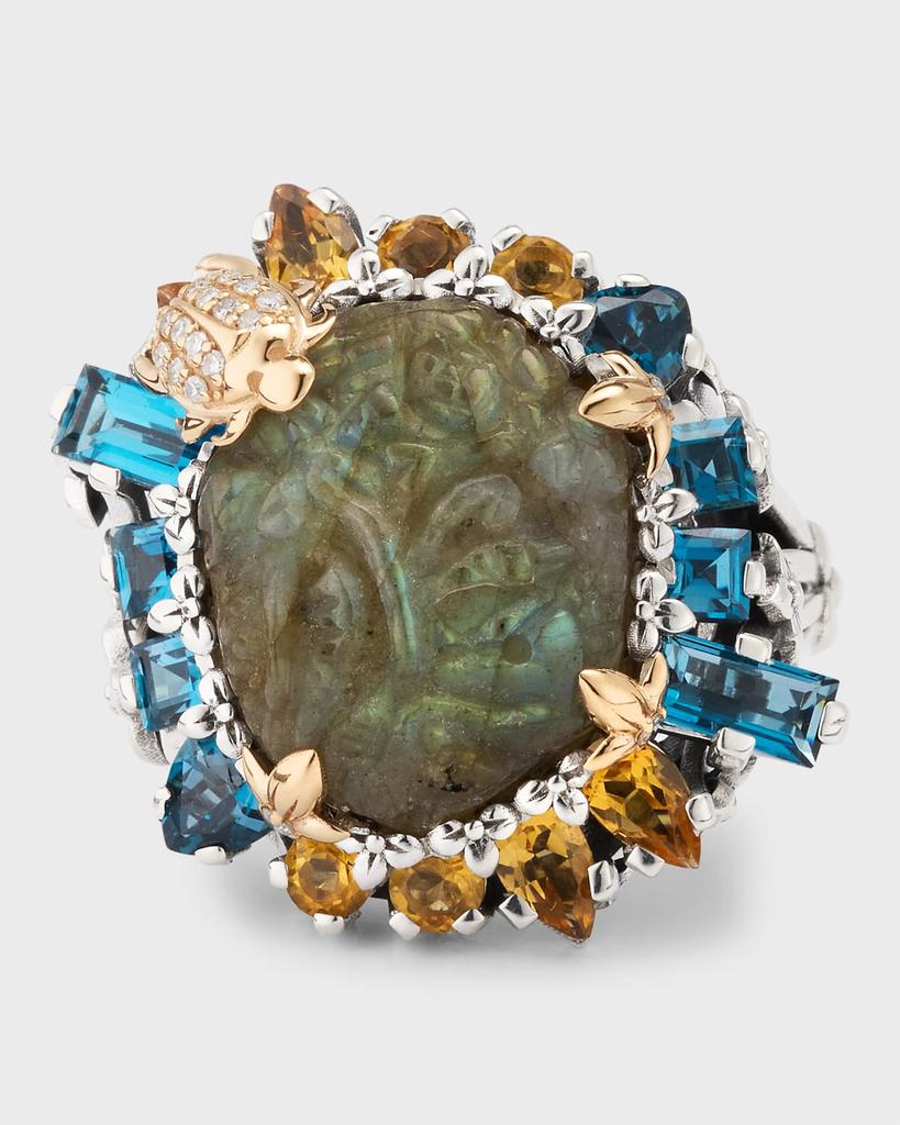Stephen Dweck Hand Carved Labradorite, London Blue Topaz and Citrine Ring
