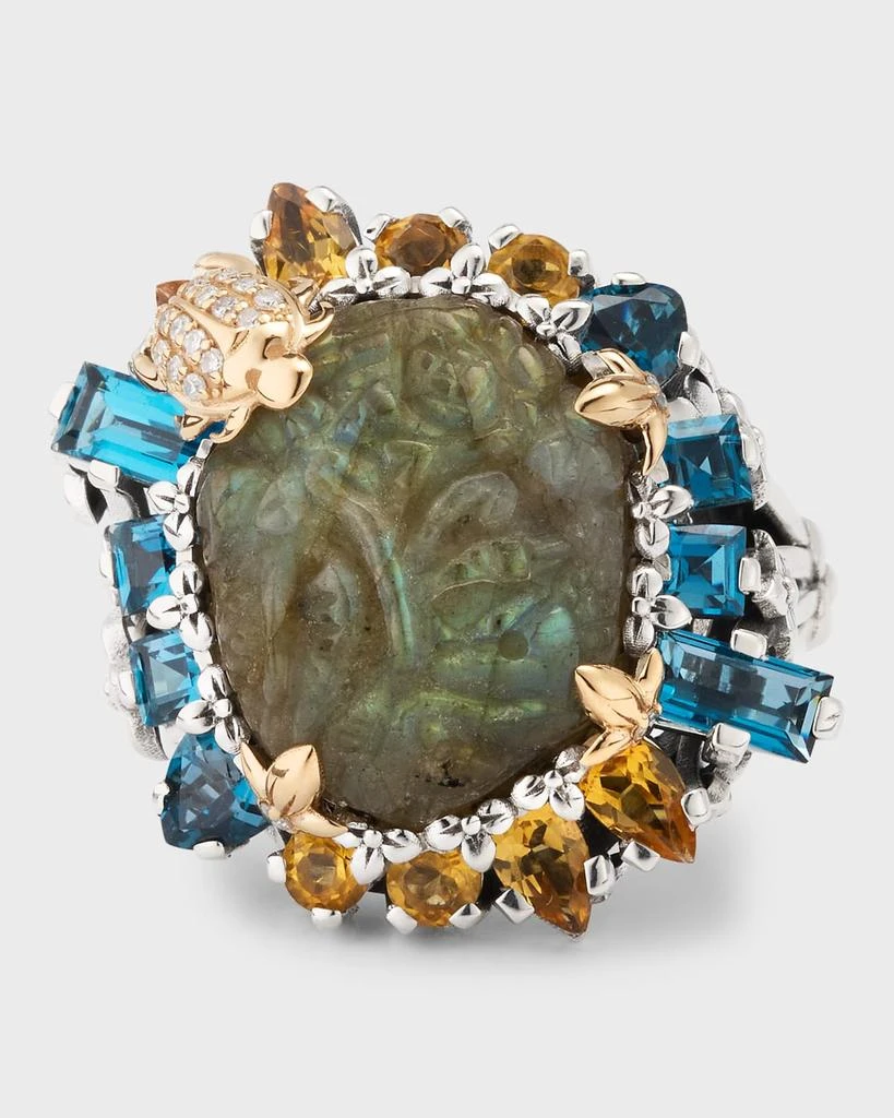 Stephen Dweck Hand Carved Labradorite, London Blue Topaz and Citrine Ring 1