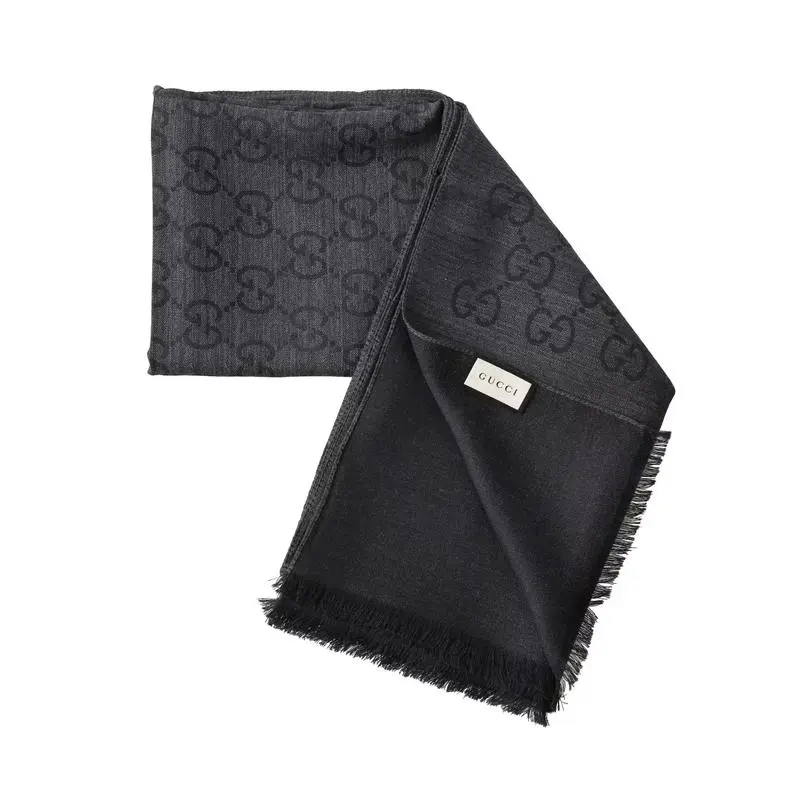 Gucci Gucci - Black/Dark Grey GG Monogram Webbing Reversible Wool and Silk Blend Scarf