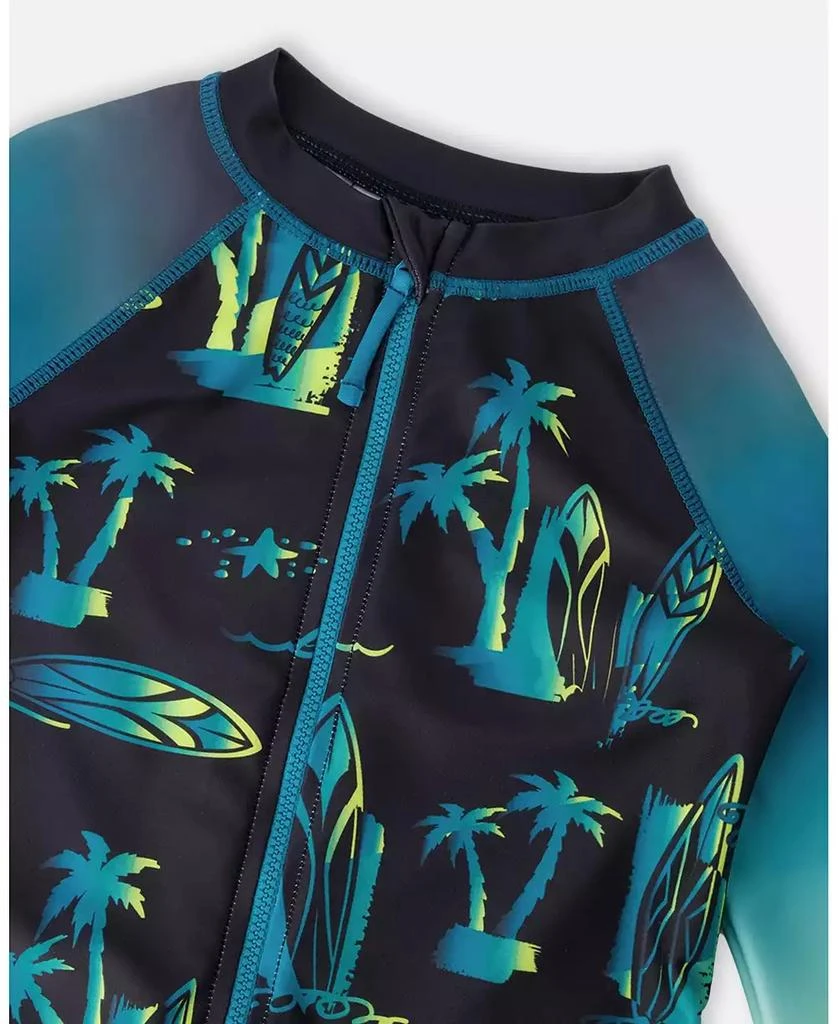 Deux par Deux Boys One-Piece Long Sleeve Rashguard Black Surf Print 5