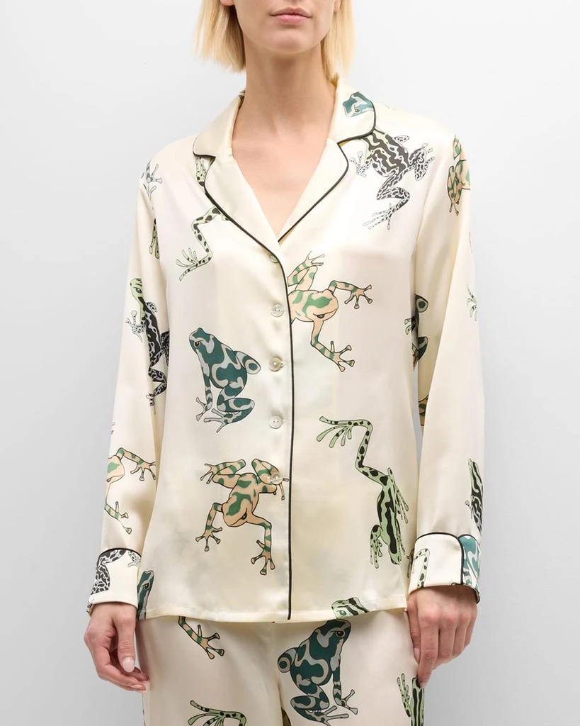 OLIVIA VON HALLE Lila Frog-Print Silk Satin Pajama Set 2