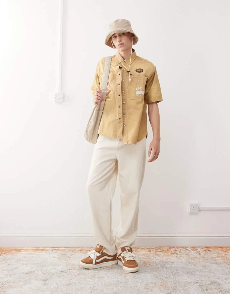 AAPE Aape by A Bathing Ape worker short sleeve shirt in beige with back embroidery 3