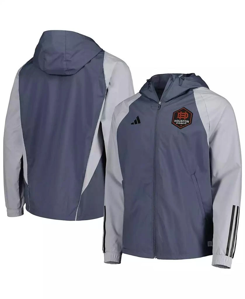 Adidas Men's Charcoal Houston Dynamo FC All-Weather Raglan Hoodie Full-Zip Jacket 1
