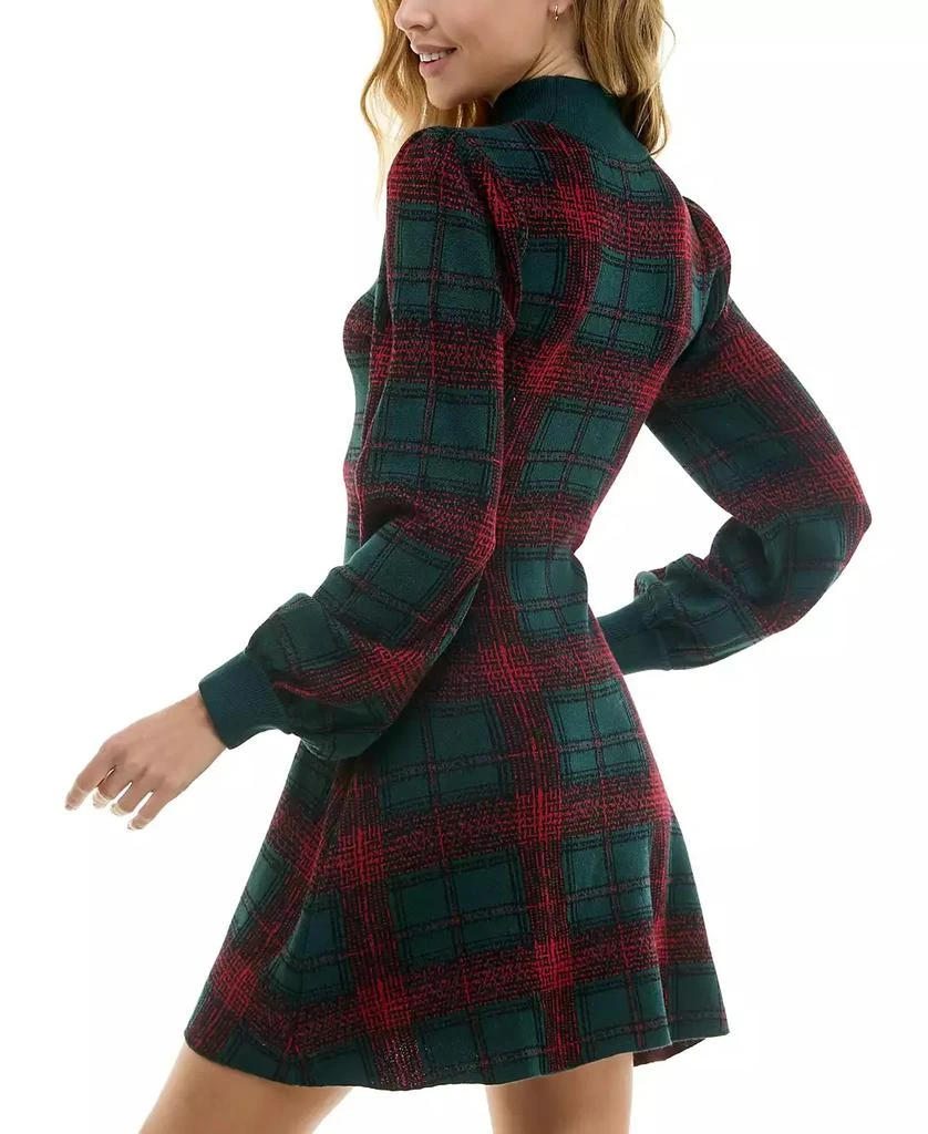 Crystal Doll Juniors' Plaid Turtleneck Blouson-Sleeve Sweater Dress 4
