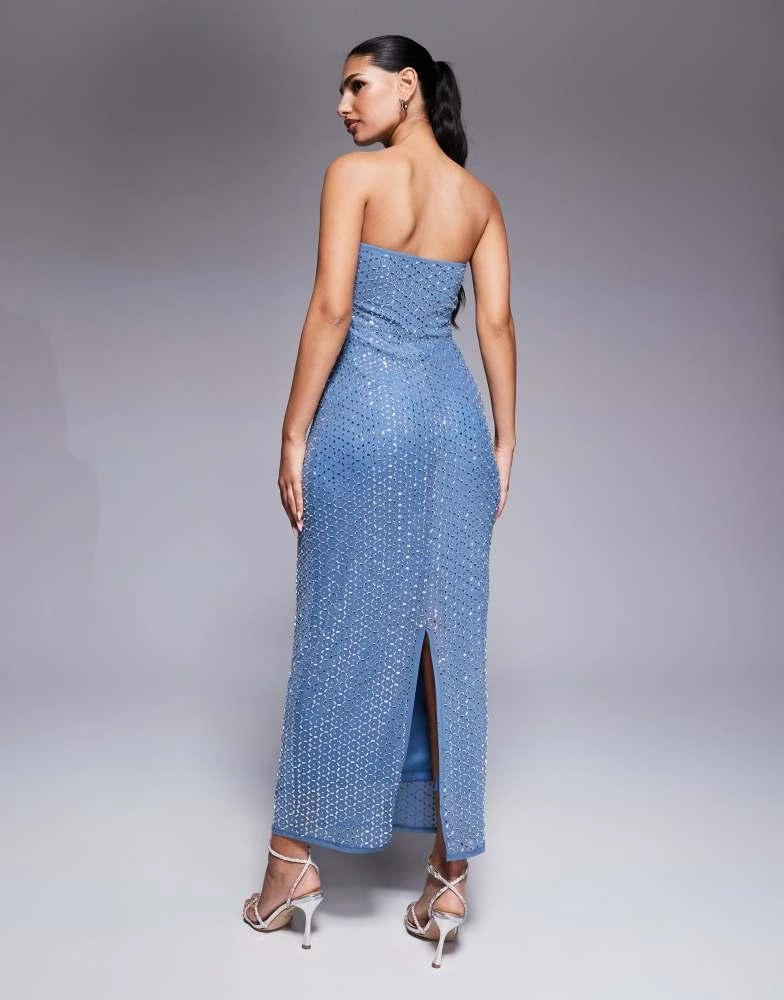 ASOS ASOS DESIGN v front bandeau midi dress with grid hotfix embellishment in silver 2