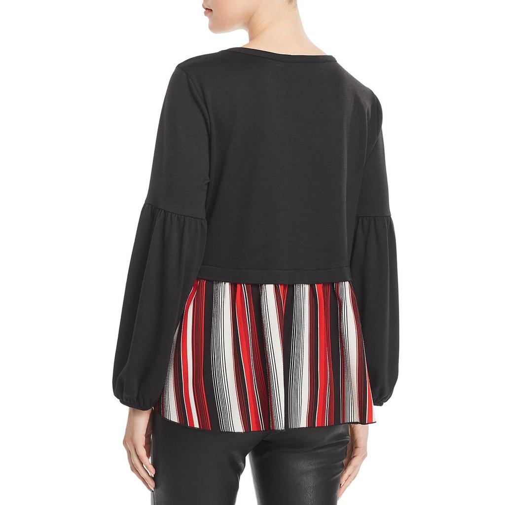 Kim & Cami Womens Striped Mixed Media Pullover Top