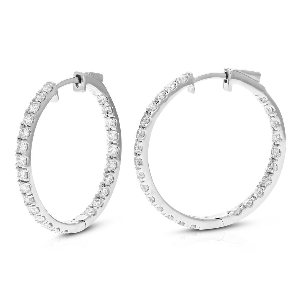 Vir Jewels 2 cttw Round Cut Lab Grown Diamond Hoop Earrings in .925 Sterling Silver Prong Set 3/4 Inch