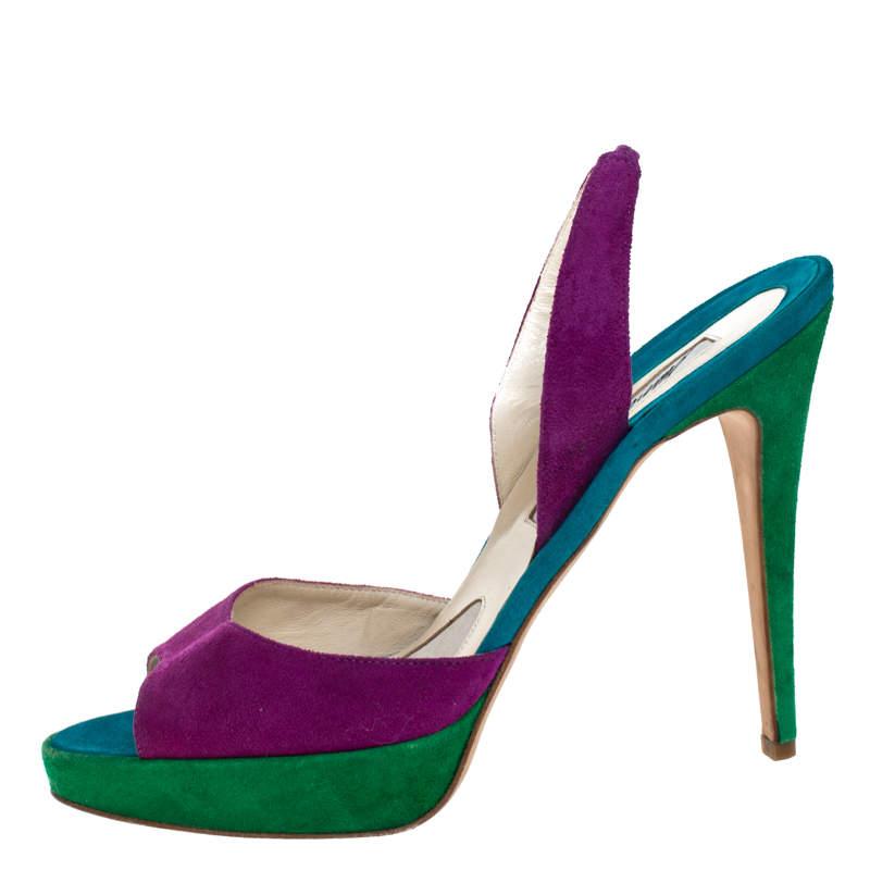 Brian Atwood Brian Atwood Multicolor Suede Peep Toe Slingback Platform Sandals Size 39.5