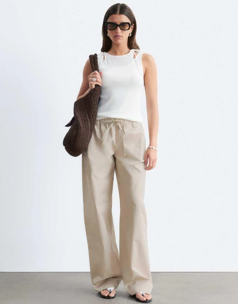 & Other Stories & Other Stories wide leg cotton pull on trousers in beige