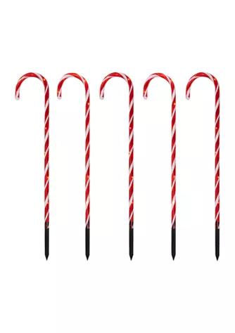 Northlight Set Of 5 Red Lighted Candy Cane Christmas Lawn Stakes 28Inch