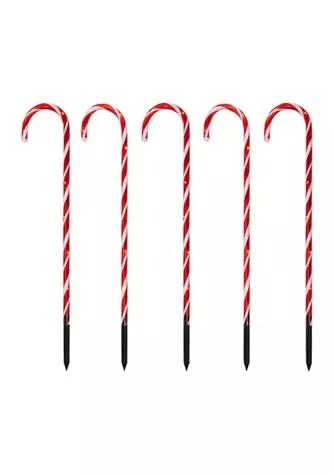 Northlight Set Of 5 Red Lighted Candy Cane Christmas Lawn Stakes 28Inch 1