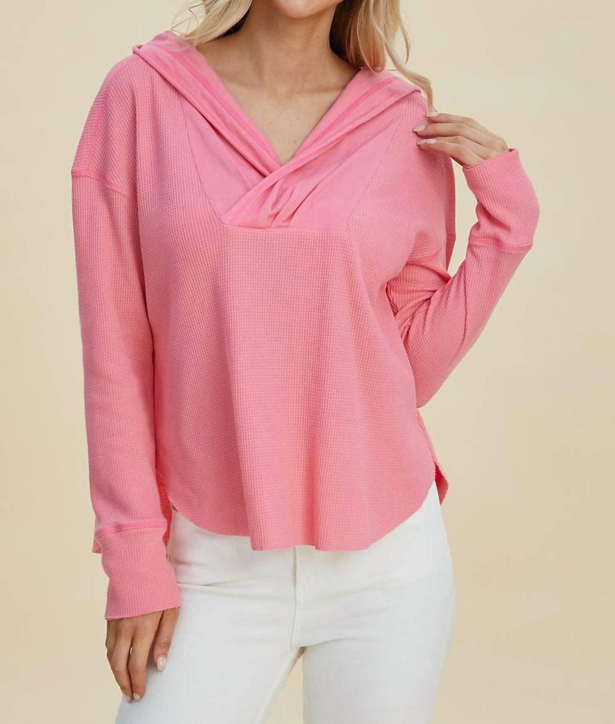Double Take Chic High-Low Hoodie With Dropped Shoulders In Pink