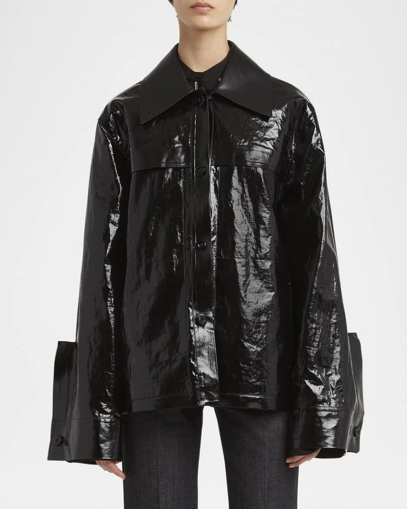 Jil Sander Lacquered Linen Sport Jacket With Leather Collar 4