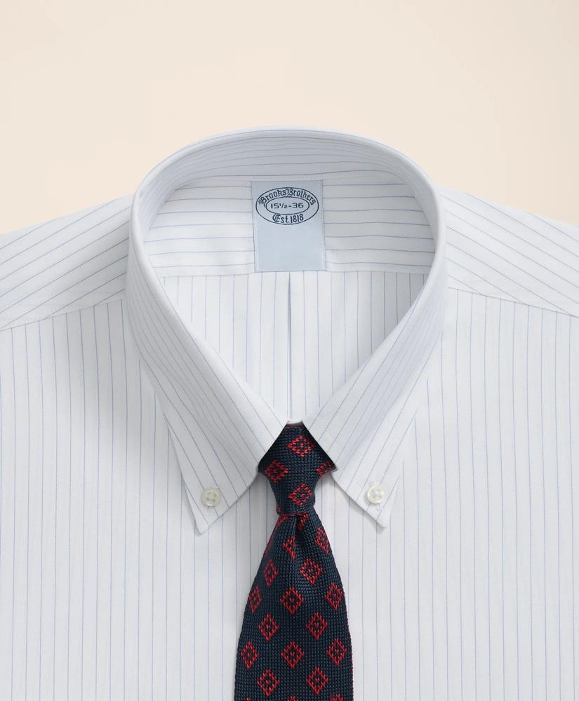 Brooks Brothers Stretch Supima® Cotton Non-Iron Pinpoint Oxford Polo Button Down Collar, Pinstripe Dress Shirt