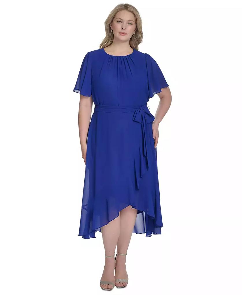 Jessica Howard Plus Size Chiffon Tie-Waist Ruffle-Trim Midi Dress