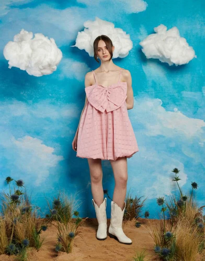 Sister Jane Sister Jane textured bow puffball mini dress in pink 1