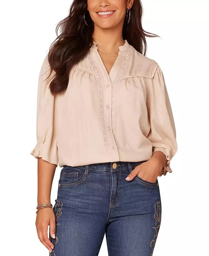 Democracy Women's Crochet Trim Button-Front Ruffle Shirt 1
