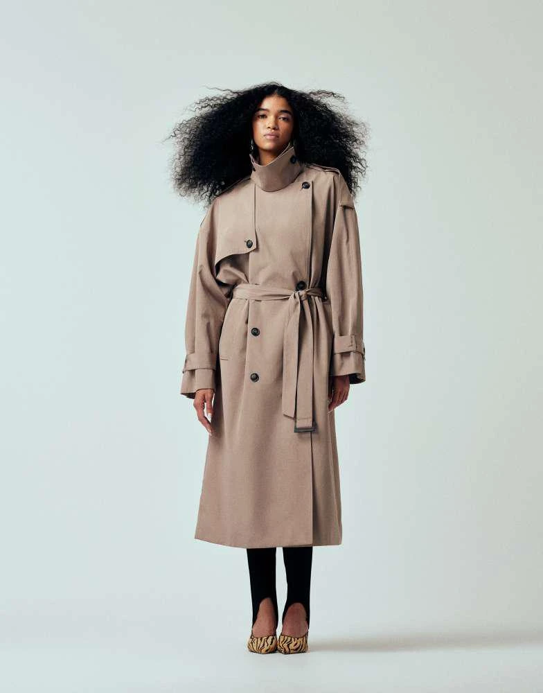 ASOS ASOS DESIGN oversized belted maxi trench coat in stone