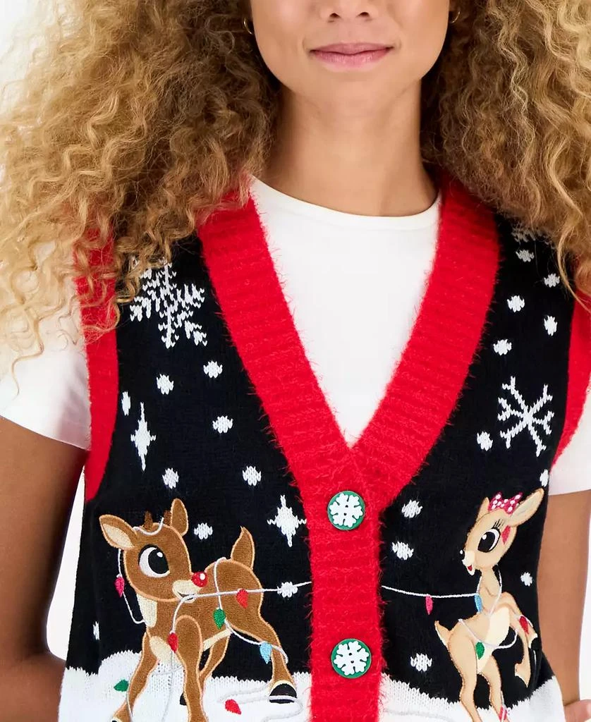 Hooked Up by IOT Juniors
 Rudolph Sleeveless Holiday Sweater Vest 3