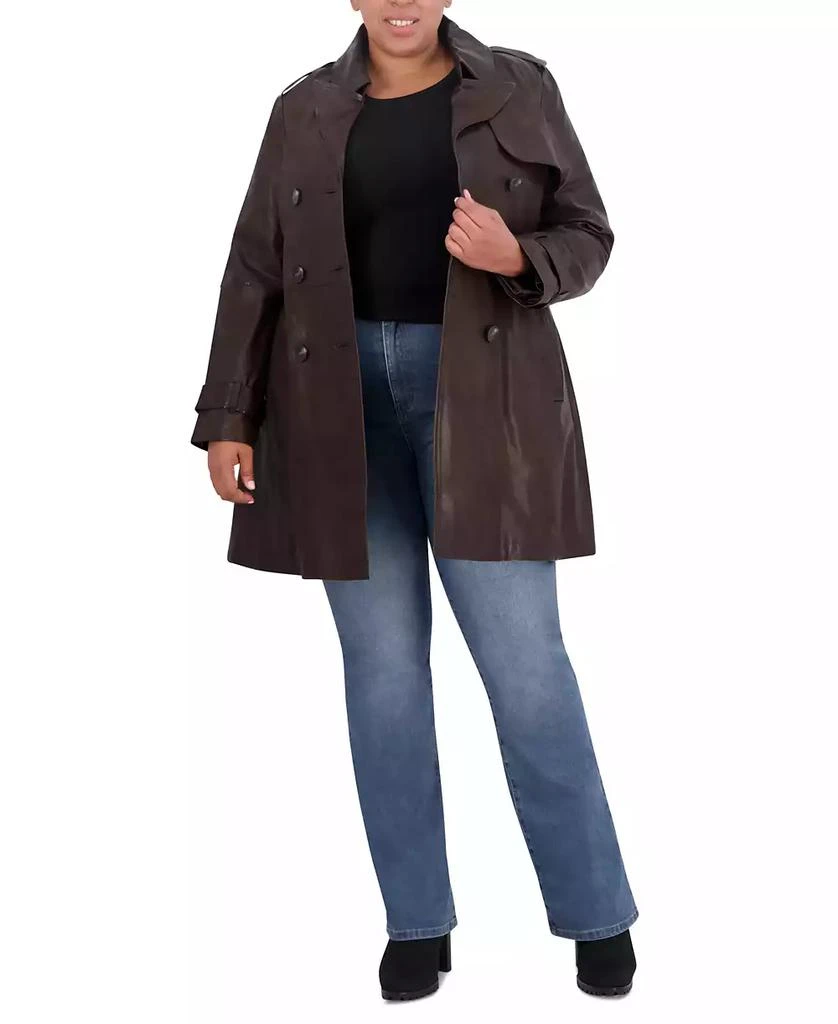 Tahari Womens Plus Size Natalie Belted Leather Trench Coat 4